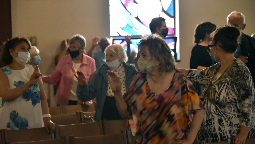 Dozens of St. Catherine of Siena members, former parishioners and school alumni gathered for the parish's final Mass, presided by Bishop Robert J. McClory on May 2 in Hammond.