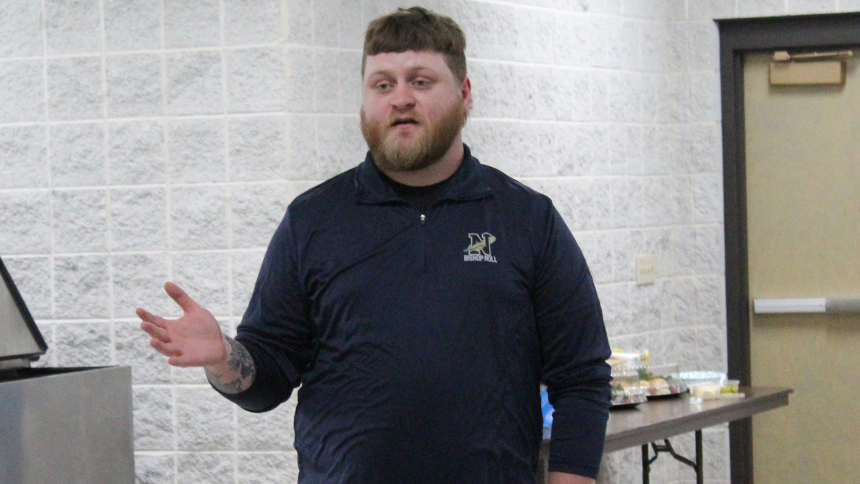 "There's too much talent (at Bishop Noll) not to win," new head football coach Tyler Milby told Warrior supporters at a fundraising event at St. Mary in Crown Point on May 31 for "Fielding Our Future," a plan to renovate outdoor football, softball and track facilities at the Hammond school. "BNI is the gem of the region, and we are going to do great things." (Marlene A. Zloza photo)