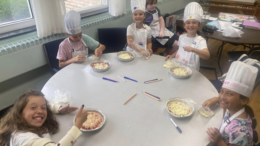 Students in "Little Chefs" program prepare a pizza luncheon during the July 17-20, 2023, summer camp at Donovan Catholic High School in Toms River, N.J., in the Trenton Diocese. Each of the four half-day programs enabled the future chefs, students in grades four to eight, to build culinary skills as well as practice their writing and creativity. (OSV News photo/courtesy Donovan Catholic High School)