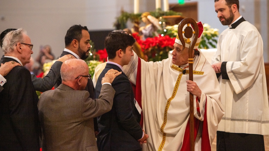 Cardinal Daniel N. DiNardo of Galveston-Houston anoints the head of a confirmation candidate during Mass at the Co-Cathedral of the Sacred Heart Jan. 7, 2024, the feast of the Epiphany of the Lord. Cardinal DiNardo and Auxiliary Bishop Italo Dell'Oro, confirmed more than 750 adult Catholics from 72 parishes and institutions across six Masses at several parishes around the archdiocese in January. (OSV News photo/James Ramos, Texas Catholic Herald)