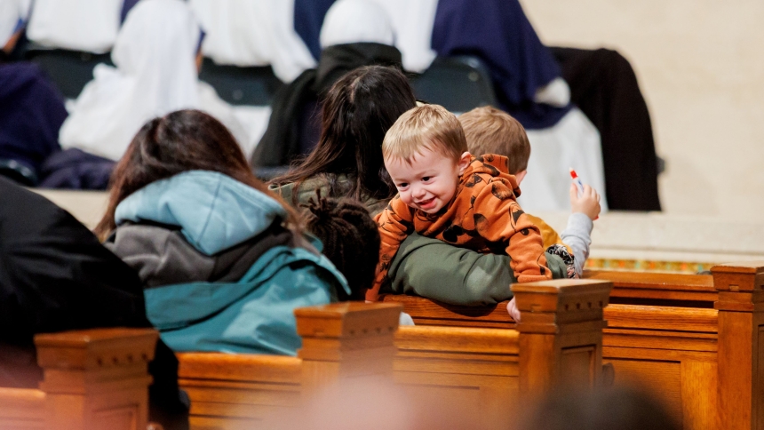 A child smiles during the opening Mass of the National Prayer Vigil for Life Jan. 18, 2024, at the Basilica of the National Shrine of the Immaculate Conception in Washington. (OSV News photo/Gregory L. Tracy, The Pilot)
