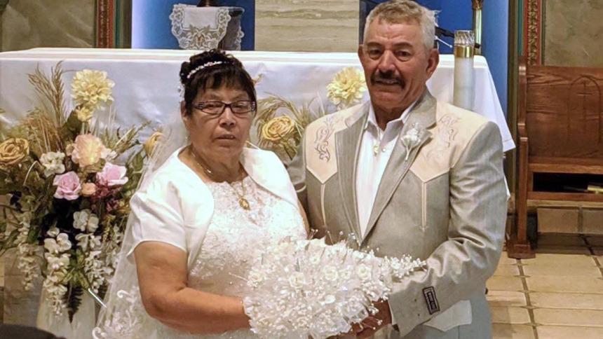 Sabino and Rosita Arreola of Tooele, Utah, who have been married for 55 years, are pictured after they renewed their vows when they celebrated their 50th wedding anniversary May 15, 2018. (OSV News photo/courtesy Arreola family)