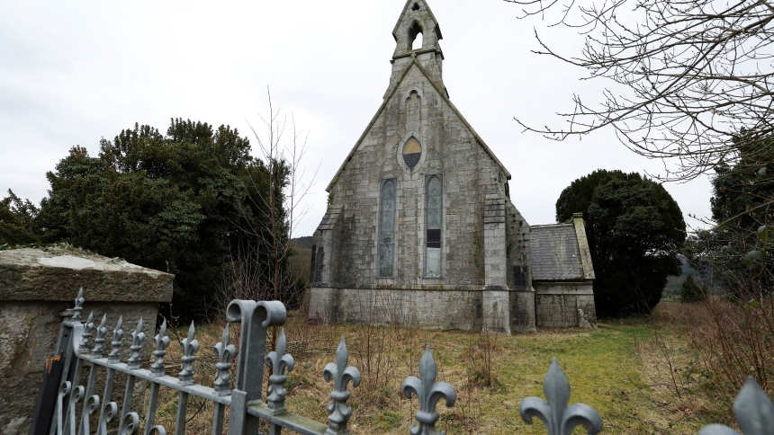 A now-closed historic church in Newry, Northern Ireland, with a graveyard dissected by the border with the Irish Republic, is seen Feb. 27, 2023. All Catholic parish communities are on alert throughout Ireland as Irish police search for armed raiders who broke into a church rectory in the Kilcurry parish in the Archdiocese of Armagh. (OSV News photo/Lorraine O'Sullivan, Reuters).