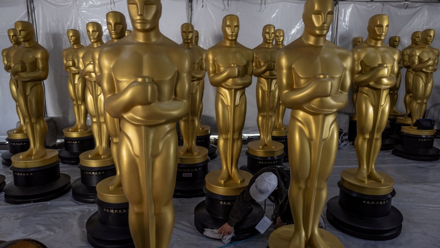 Oscar statues sit before being placed out for display as preparations continue for the 96th Academy Awards Awards in Los Angeles March 6, 2024. (OSV News photo/Carlos Barria, Reuters)