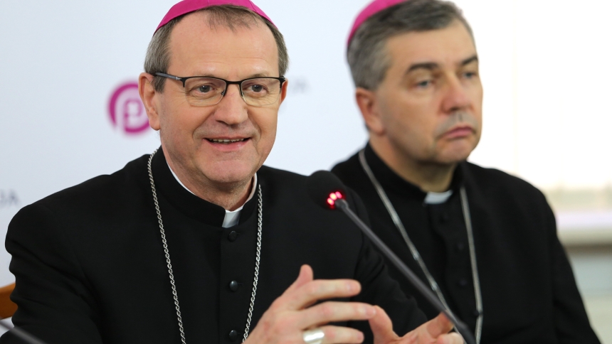 Archbishop Tadeusz Wojda of Gdansk, Poland, speaks during a news conference in Warsaw after being elected the new president of the Polish bishops' conference March 14, 2024. (OSV News photo/courtesy Polish bishops' conference)